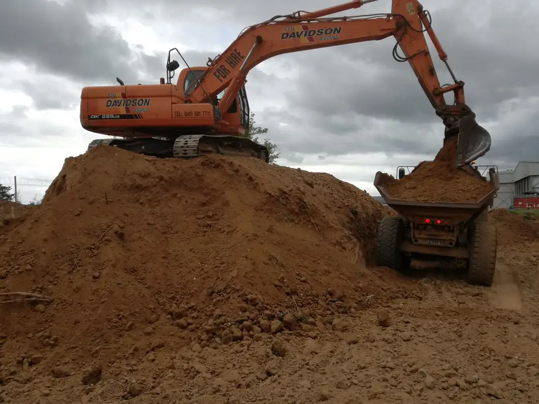 Excavator loading a truck during bulk excavation